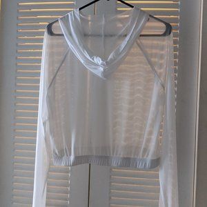 Made in USA Pheel Sheer White Active Crop Top Layering Hoodie Size S